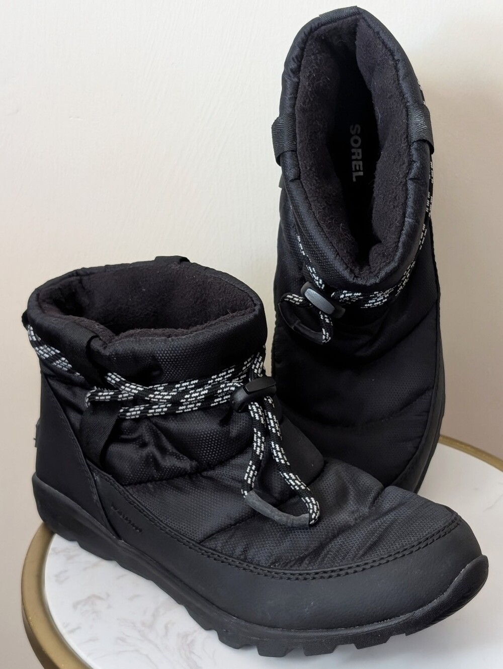 Sorel Women's Whitney Short Lace Winter Snow Boots Size US 9.5 Waterproof Black